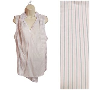 On-34th V-Neck Stripe Sleeveless Swing Blouse Casual Shirt Top Pink/Blue 2X